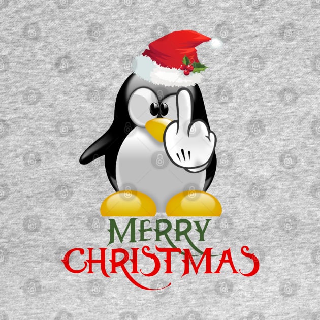 Merry Christmas Irreverent Angry Penguin by Closeddoor